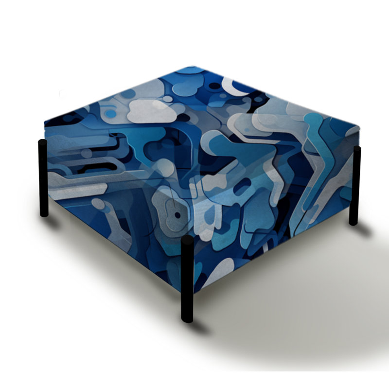Grand repose-pieds carré bleu camouflage futuriste furtif