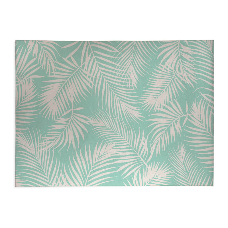 Waving Palms Thin Lightweight Kitchen Mat, Mint, Rectangle 4' x 6'