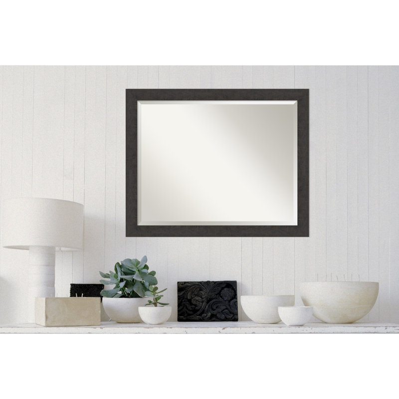 Akhia Narrow Beveled Wall Mirror, 25" x 31", Rustic Plank Espresso