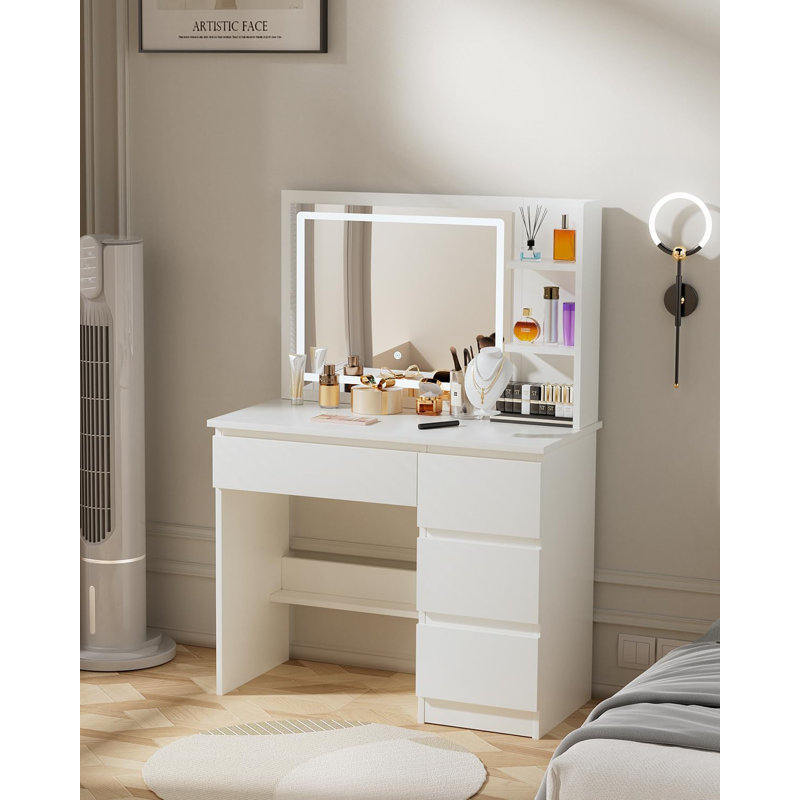 Dressing Table with Mirror, White