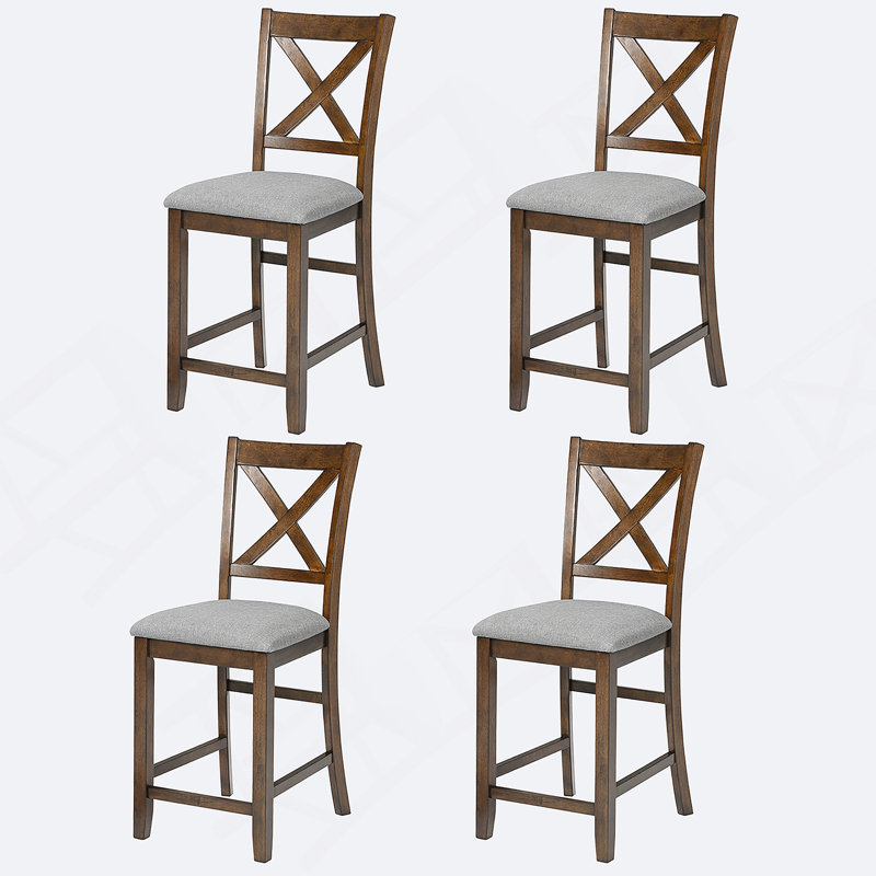 Ensemble de chaises à hauteur de comptoir pour 4 personnes, chaise de cuisine avec siège rembourré, tabouret de bar à hauteur de comptoir pour salle à manger, noyer