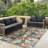 Sunshine Outdoor Rug Orange Bloom Floral Green Leaves Blue Area Rug-83453909