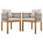 Ensemble de 2 chaises de salle à manger d'extérieur en bois d'acacia avec poignées en corde grise, coussins gris lavables et imperméables, capacité de 400 lb