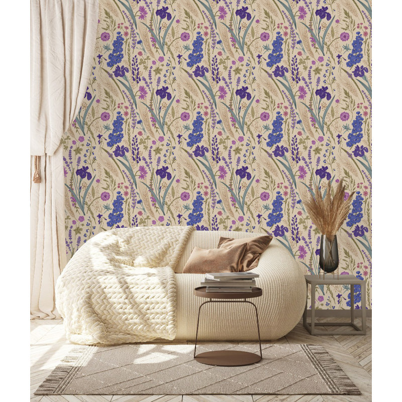 Panneau de papier peint, L 125 po x l 25 po, Beige / Rose / Mauve