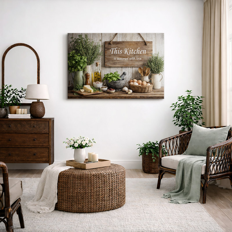"Kitchen Herbs", assaisonné avec amour, impression sur toile encadrée, Toile tendue, H 32 po x l 48 po x P 1,5 po