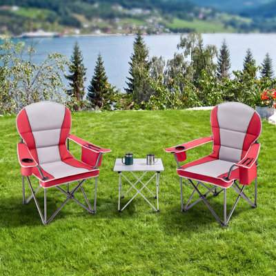 Set of 2 Oversized Camping Chair with Cooler, Heavy Duty Beach Chair Outdoor Folding Chair, Reclining Sports Chair with Carry Bag