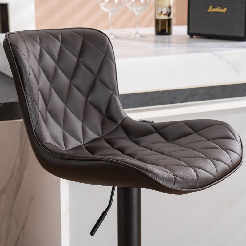 Swivel Adjustable Height Bar Stools, Leather Modern Barstools, Upholstered Counter Stool, Brown