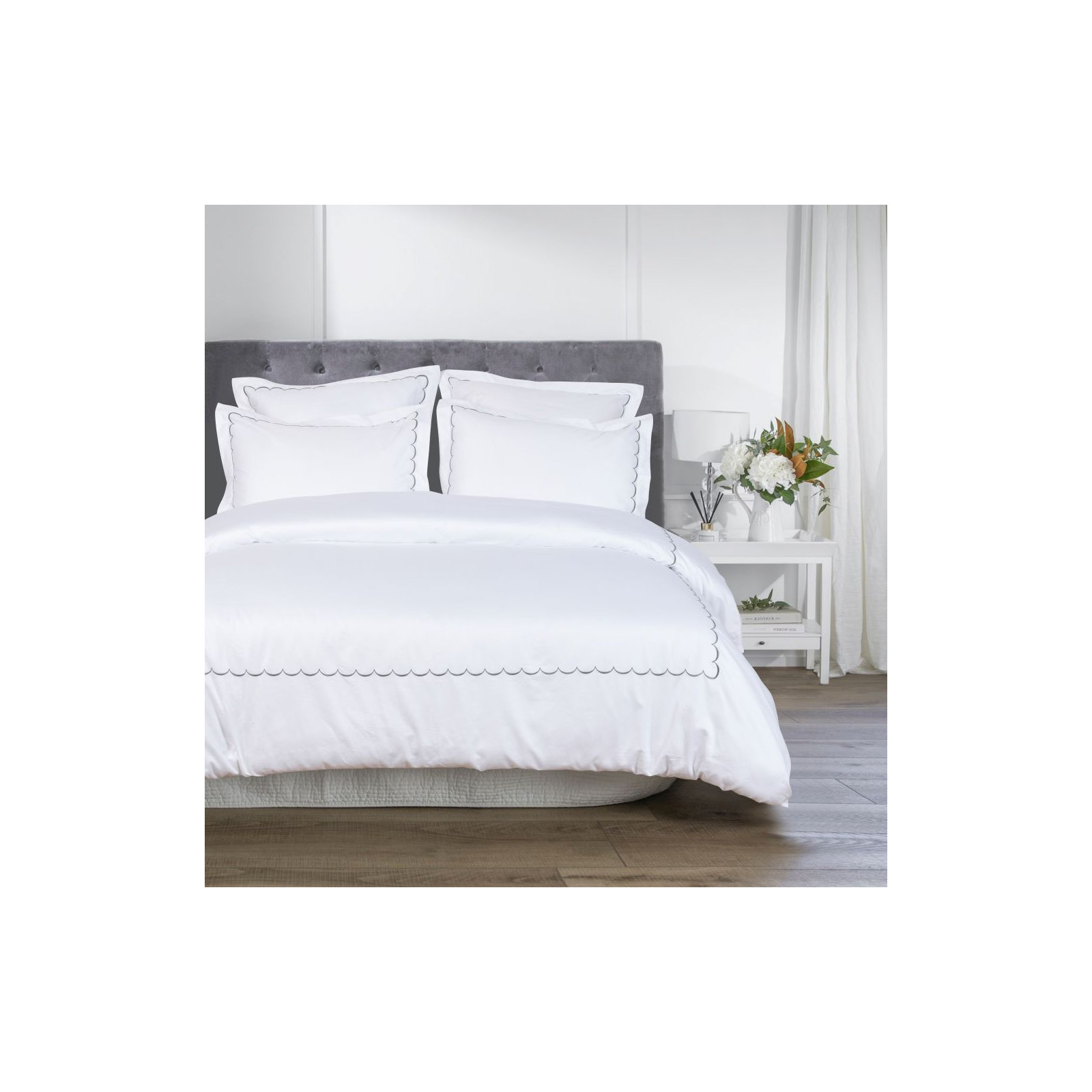 Brazier Sateen Duvet Cover Set, Twin Duvet Cover + 1 Standard Sham, Gray/White