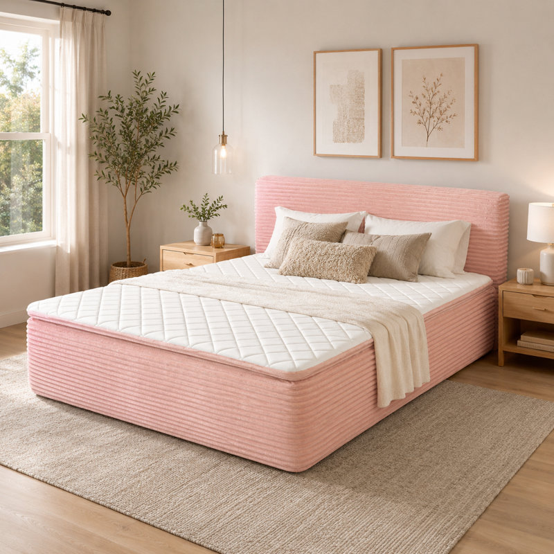 Lit plateforme tapissier simple à compression, Twin, Pink