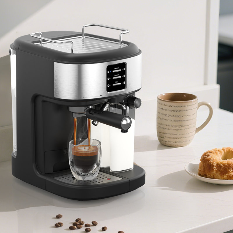 Machine à espresso Cowsar 15Bar, machine à cappuccino avec mousseur à lait automatique, cafetière professionnelle 3 en 1 avec capsule compatible