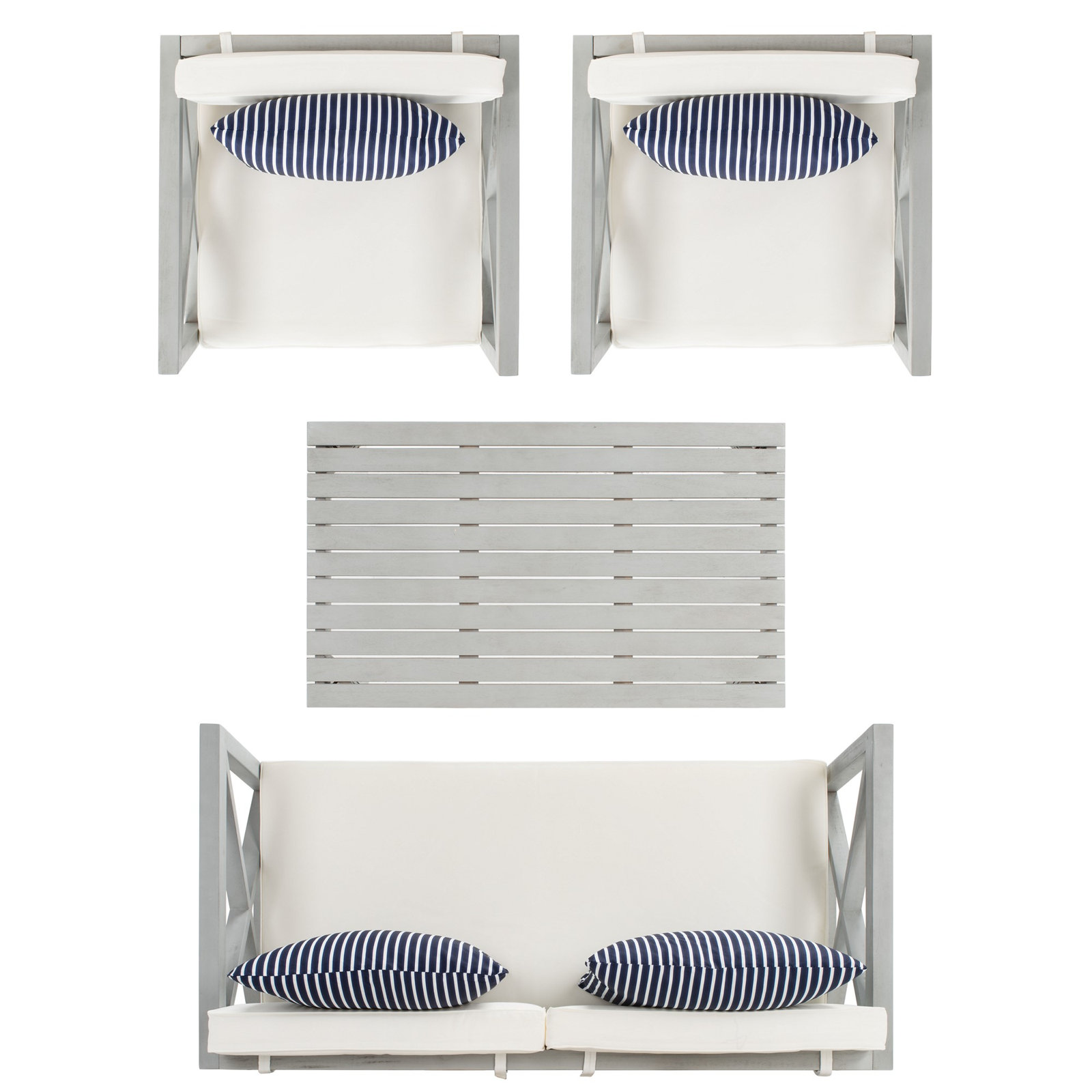 Mondovi 4 - Person Eucalyptus Outdoor Conversation Set, White/Navy Striped, Gray