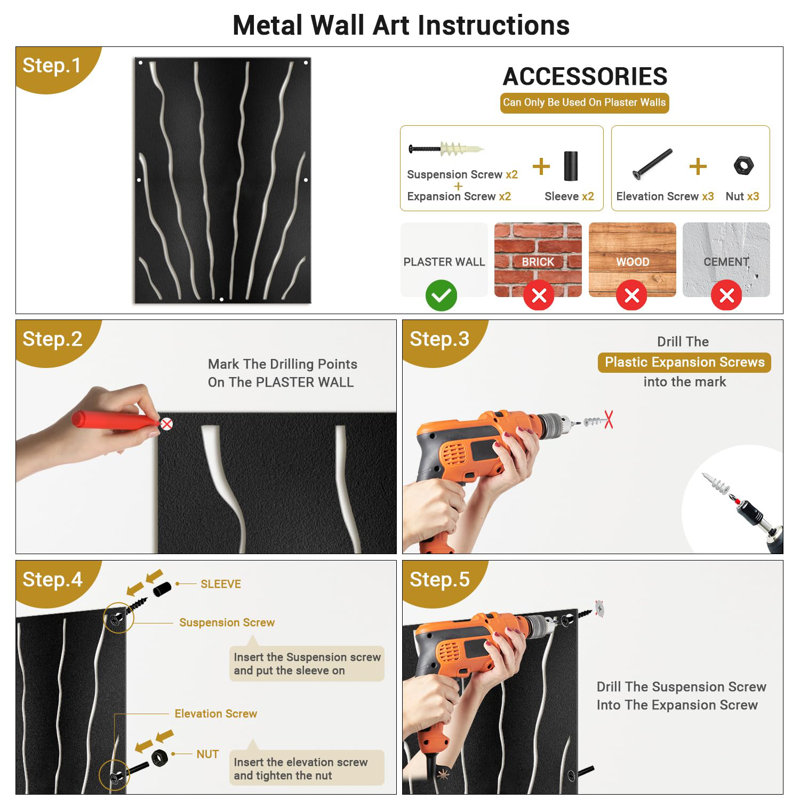 Wall Decor Metal, 18" H x 18" W x 0.05" D, Black
