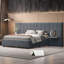 Grand lit plateforme tapissier avec grande tête de lit, mobilier de chambre à coucher, velours, gris