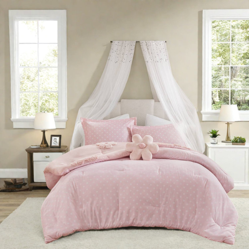 Reversible Floral Chenille Bedding Set, Full/queen, Pink, Hypoallergenic Comfort For Home