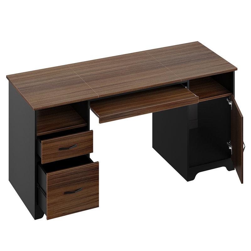 Daylie 59''  Executive Desk with File and Storage Drawers and Cabinet, Computer Writing Desk with Keyboard Tray and 2 Open Compartments for Home Office