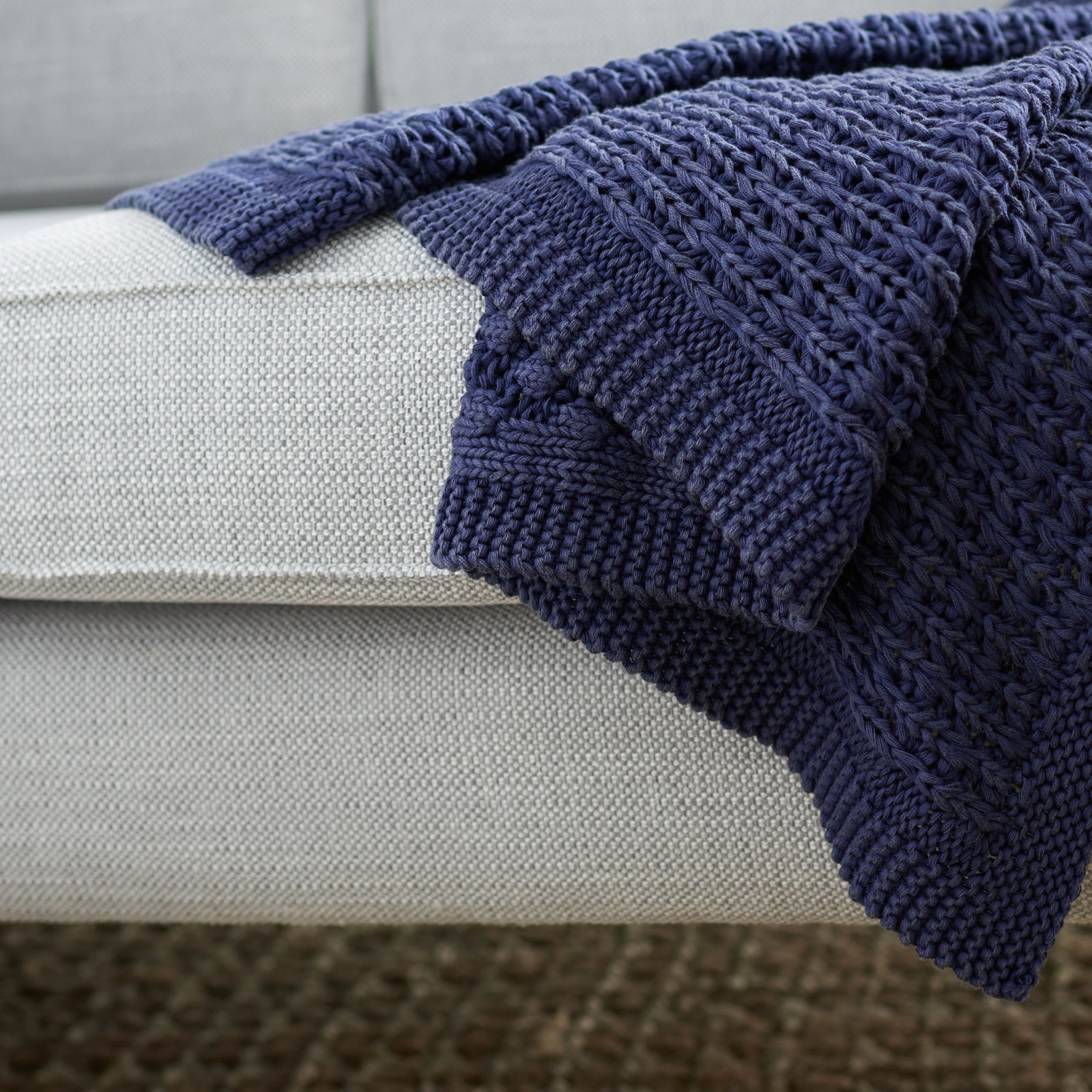 Shasta Cotton Knitted Throw Blanket, Indigo