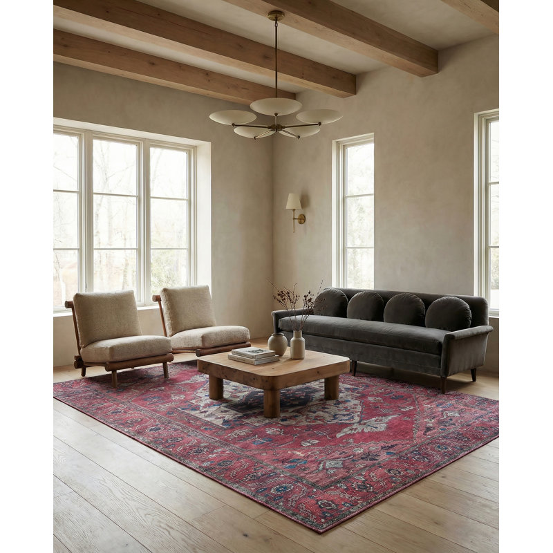 Beesley Machine Washable Red/Brown Rug, Rectangle 9'2" x 12'