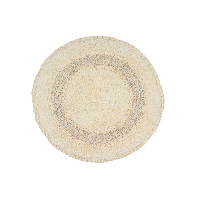 Plush Cotton Round shape bath Rug, Ivory, 22"W x 22"L