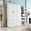 Armoire avec bureau pliable, armoire en bois à 2 portes avec tringle, tablettes et tiroirs-1309801381