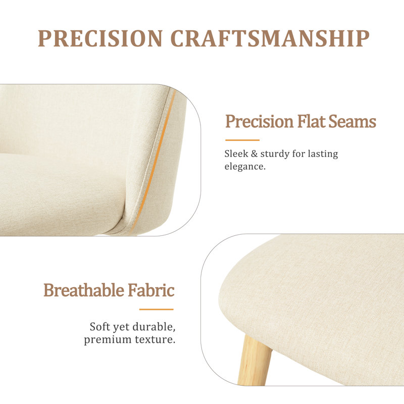 48cm H Linen Upholstered Upholstered Back Side Chair, Beige Linen