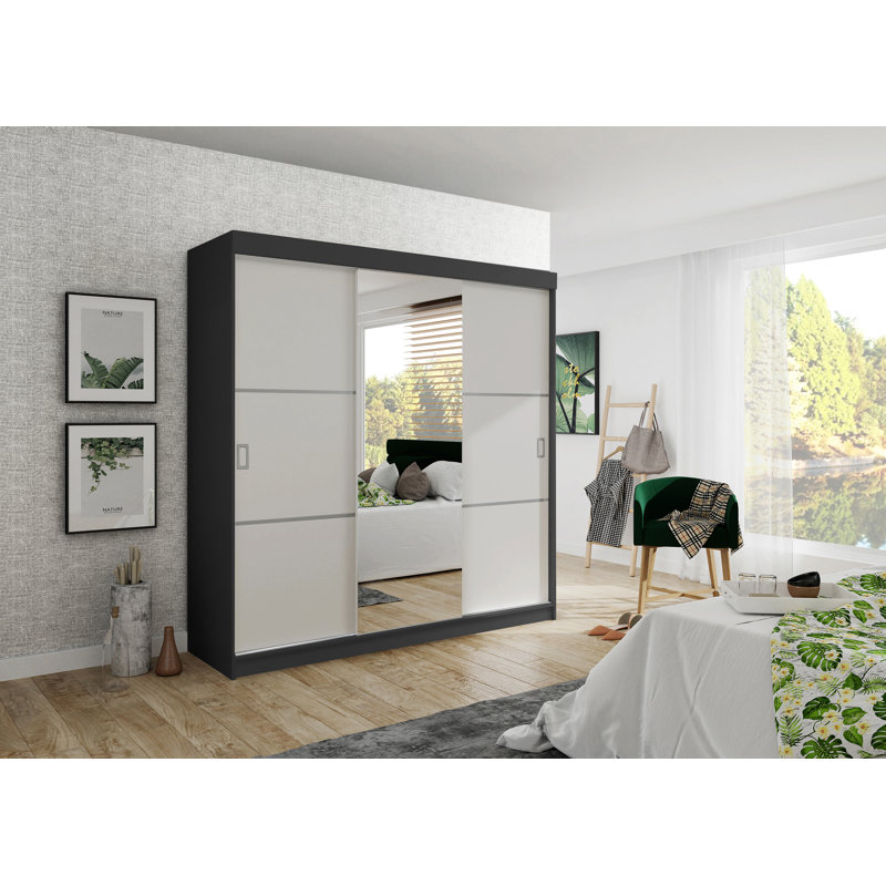 Kilsey 2 Door Solid + Manufactured Wood Wardrobe, Dark Grey/White