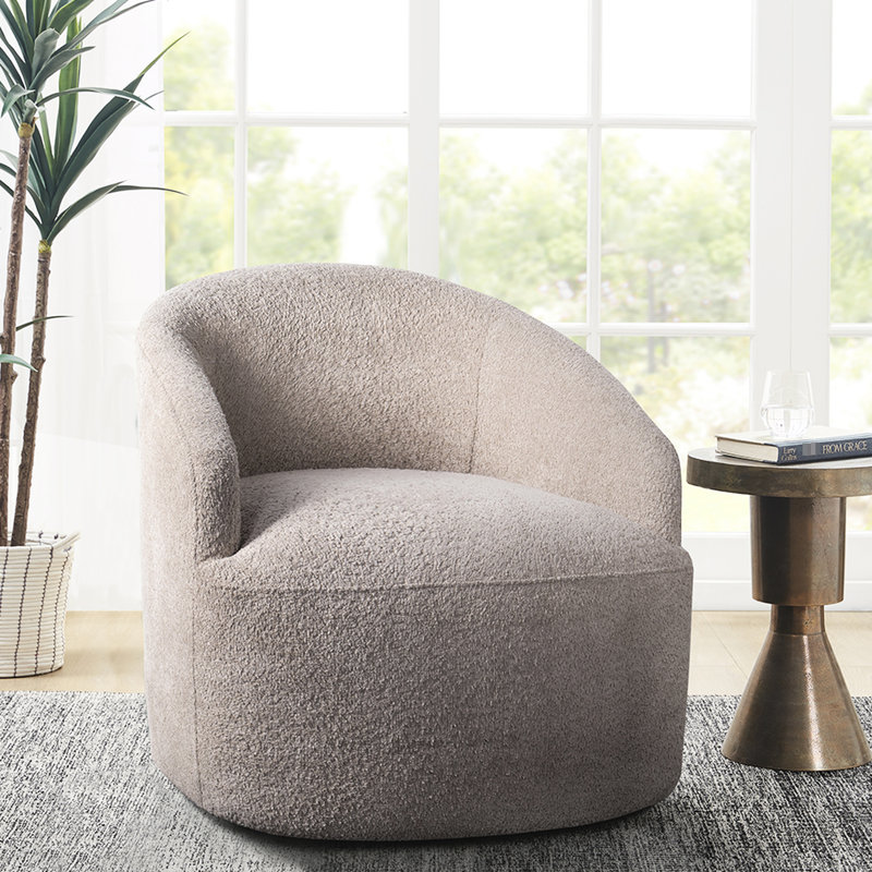 Chaise pivotante moderne à 360 degrés en tissu beige texturé - Fauteuil inclinable confortable