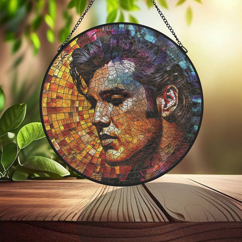 Cadre en mosaïque Elvis, panneaux de vitraux, attrape-soleil pour la décoration de fenêtre, 11.8x11.8in(30x30cm)