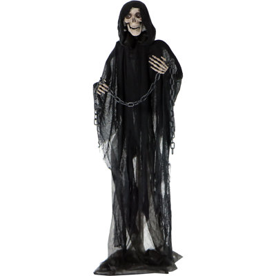 Haunted Hill Farm 68 In. Life-Size Scary Grim Reaper with Chain, Halloween Animatronic, Lights and Sounds