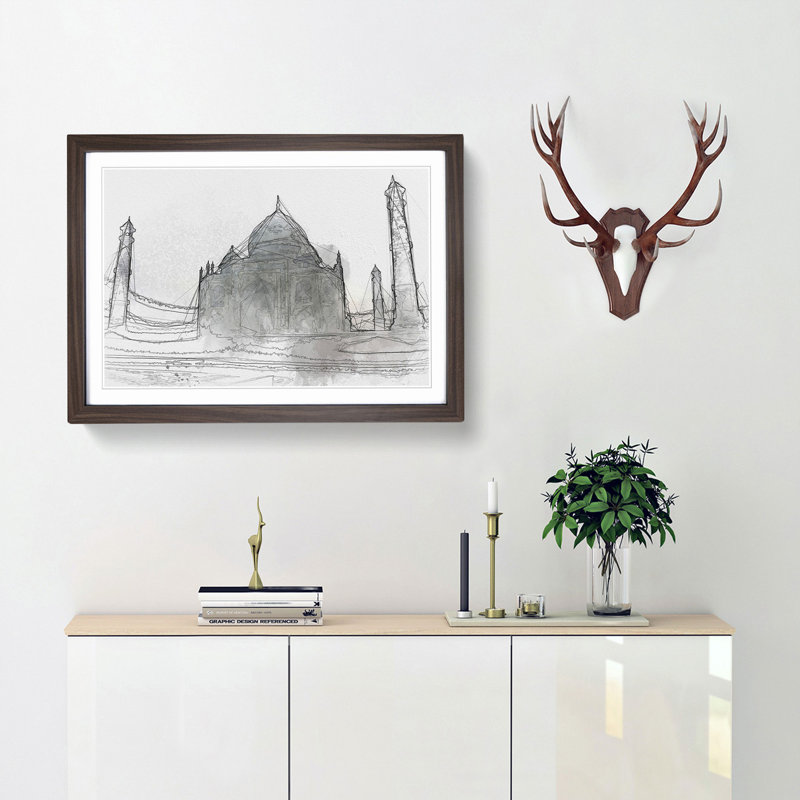 Mist over the Taj Mahal in India - Picture Frame Graphic Art Print, Walnut Framed, 62cm H x 87cm W x 2cm D