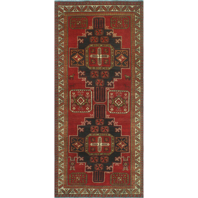 One-of-a-Kind 4'7" x 10'4" 1980s Runner Wool Area Rug in Brown and Ivory