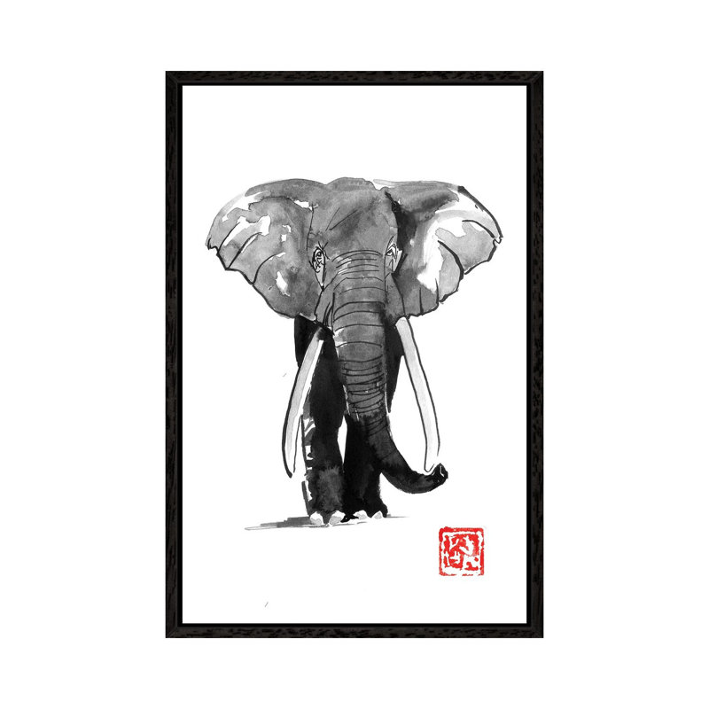 Elephant by Péchane - Painting on Canvas, 66.04 cm H x 45.72 cm W, Black Framed