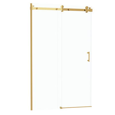 48"w X 76"h Gold Frame Single Shower Door, 8mm Tempered Glass, Rust- Frame, Streak- Cleaning
