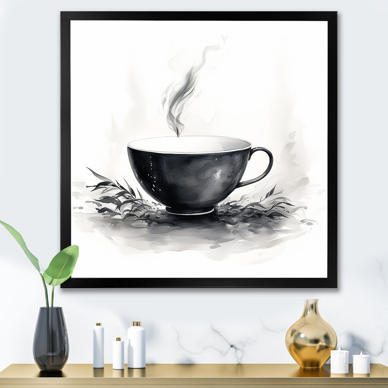 «Grey Chinese Tea Elegance», art mural Chine, Cadre simple noir, H 16 po x l 16 po x P 1 po