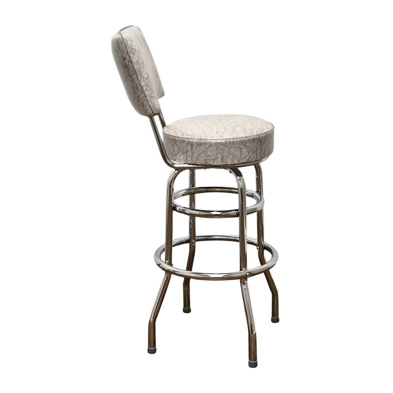 Retro Home Chrome Upholstered Swivel Counter And Bar Stool With Back, Gray, Bar Stool (30” Seat Height)