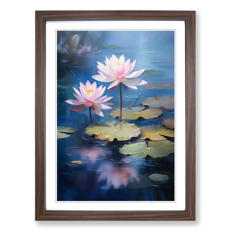 XYZ-FRM-V1223-4346 Lotus Flower Romanticism - Single Picture Frame Print on Wood, Walnut, 34cm H x 25cm W x 2cm D
