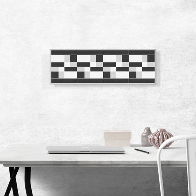 Mid-Century Modern Glitched Blocks - Reproduction d'art graphique panoramique sur toile tendue
