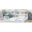 Lit blanc à plancher double avec bibliothèque et tablettes, garde-corps pour une protection confortable dans la chambre à coucher, bois de pin pratique pour le coucher