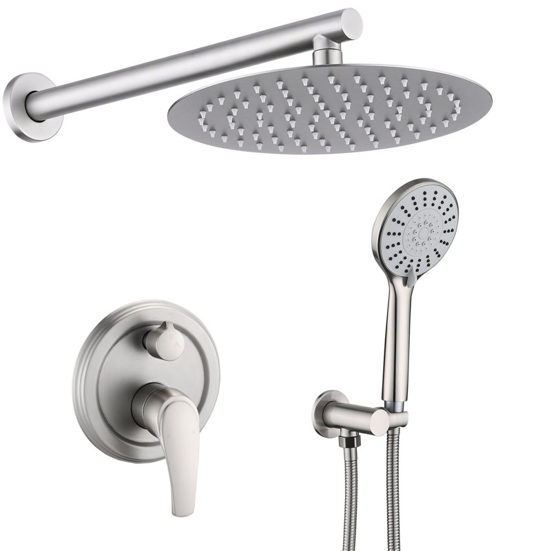 Douche murale de 10 pouces avec pomme de pluie haute et 5 poignées, nickel brossé, système de finition en acier inoxydable