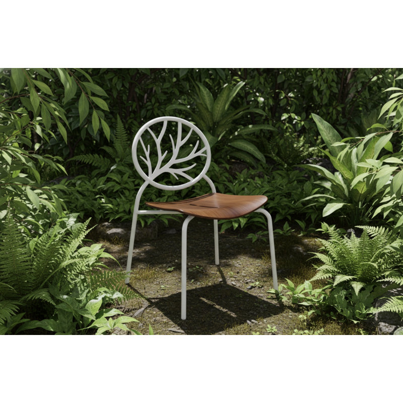 Chaise de salle à manger sans accoudoirs Tak - Chaise moderne en acier et bois avec dossier circulaire pour salle à manger et café, ensemble de 2