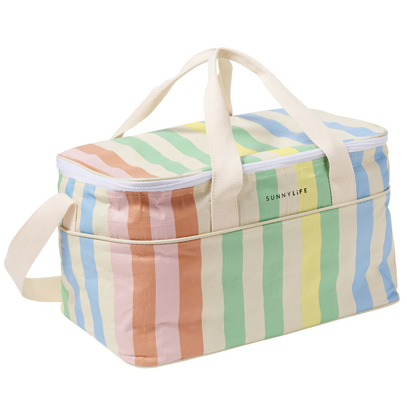 Sunnylife: Sac isotherme léger Utopia - Rayures multi-pastel - 8 gallons, isole chaud-froid jusqu'à 3 heures, boissons alimentaires, sangles d'épaule, plage, piscine, plein air, fête