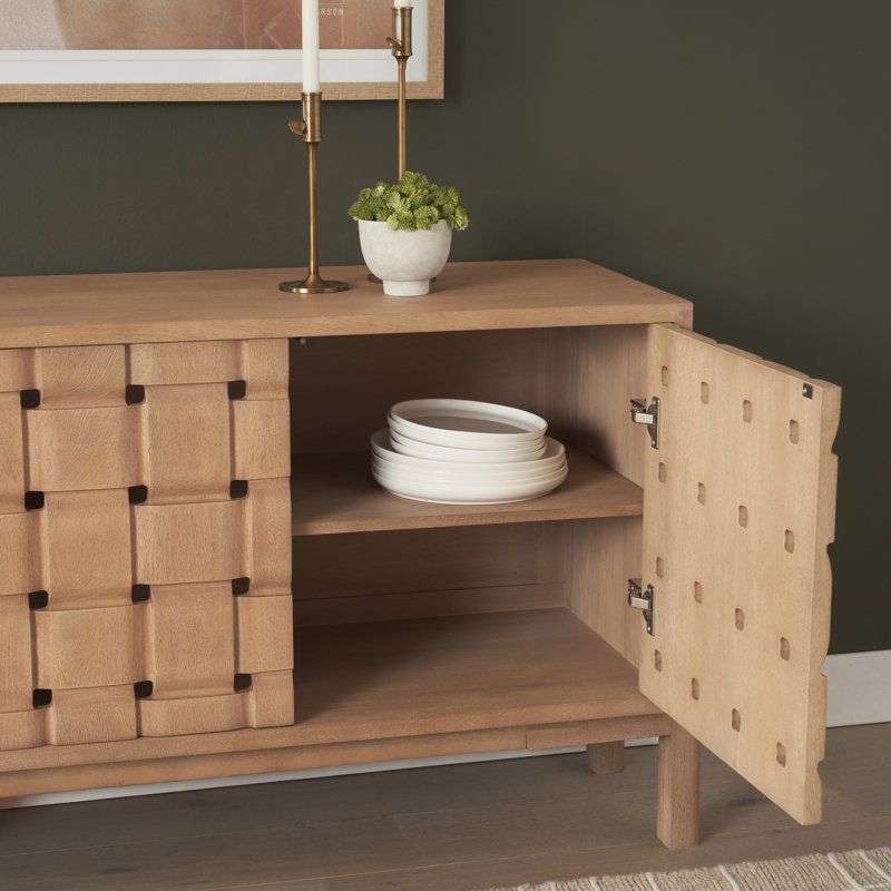 Buffet 4 portes en bois massif Khoa, Marron clair