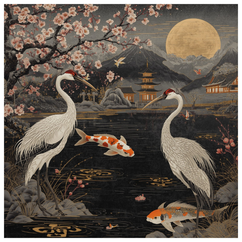 Rideaux de douche Cherry Blossom Cranes, L 70 po x H 72 po