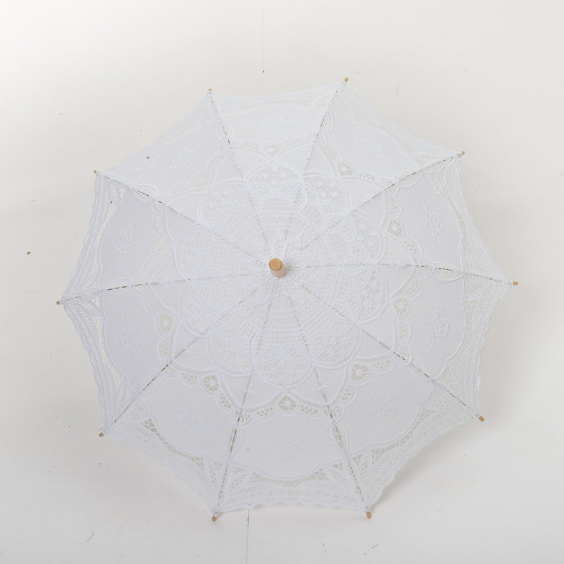Parasols en dentelle avec parasol et poignée en bois, Blanc