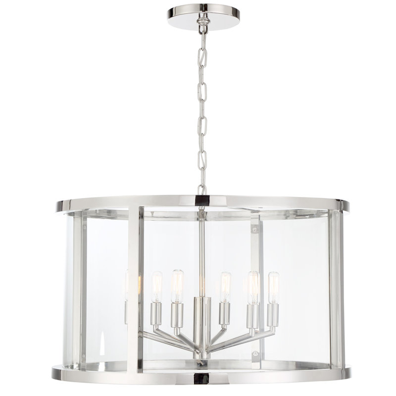 Tezcan 6 - Light Polished Nickel Drum Pendant, 99.7" H x 28.2" W x 18" D