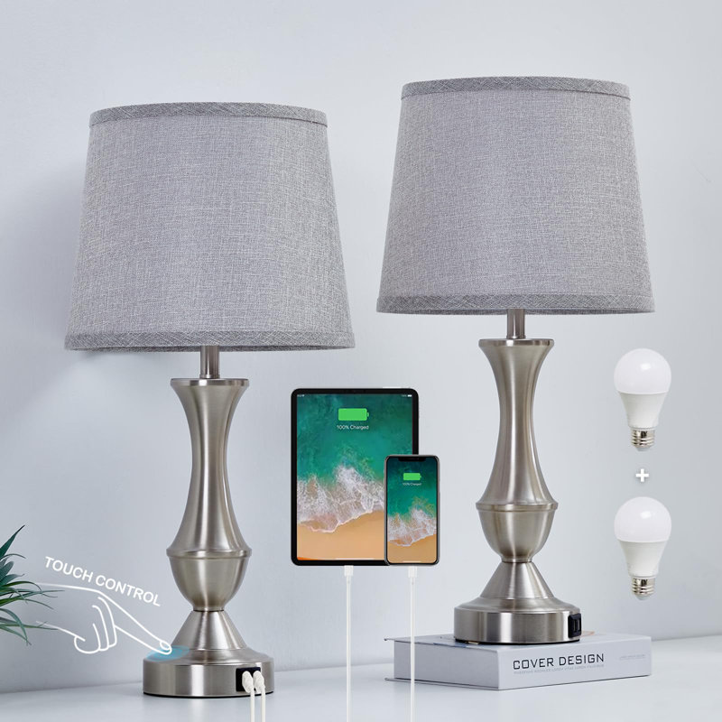 Lampe de table USB en métal, Blanc rétro, Argent