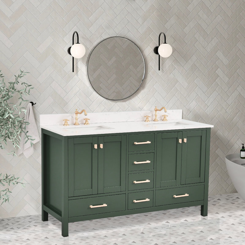 Cholena 60" Bathroom Vanity With Double Sinks, Brushed Gold, Green