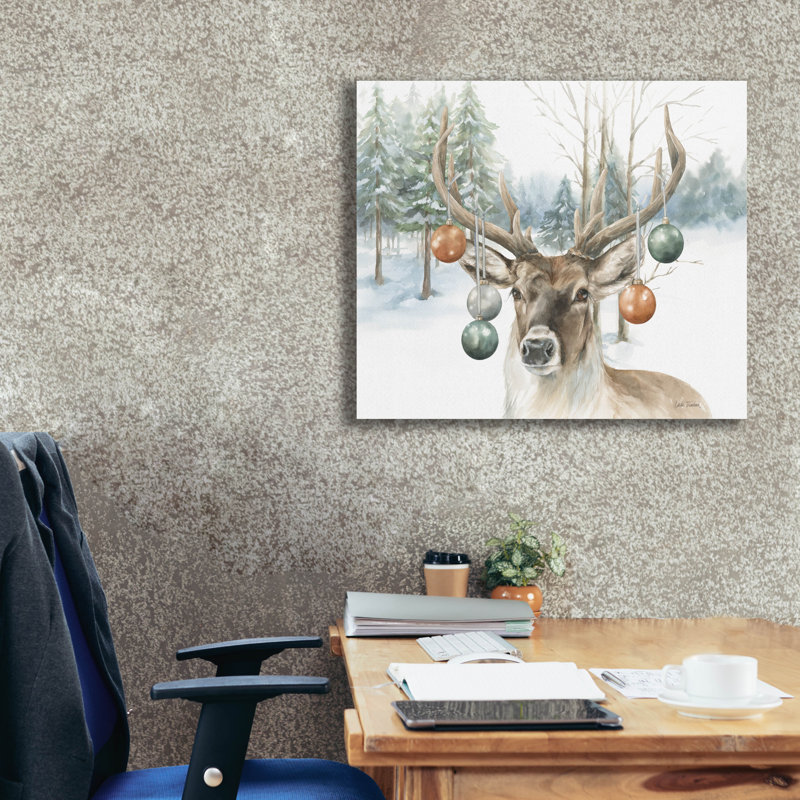 «Christmas Deer» par Leslie Trimbach, art mural sur toile, 24 po x 20 po, H 26 po x l 30 po x P 1,5 po