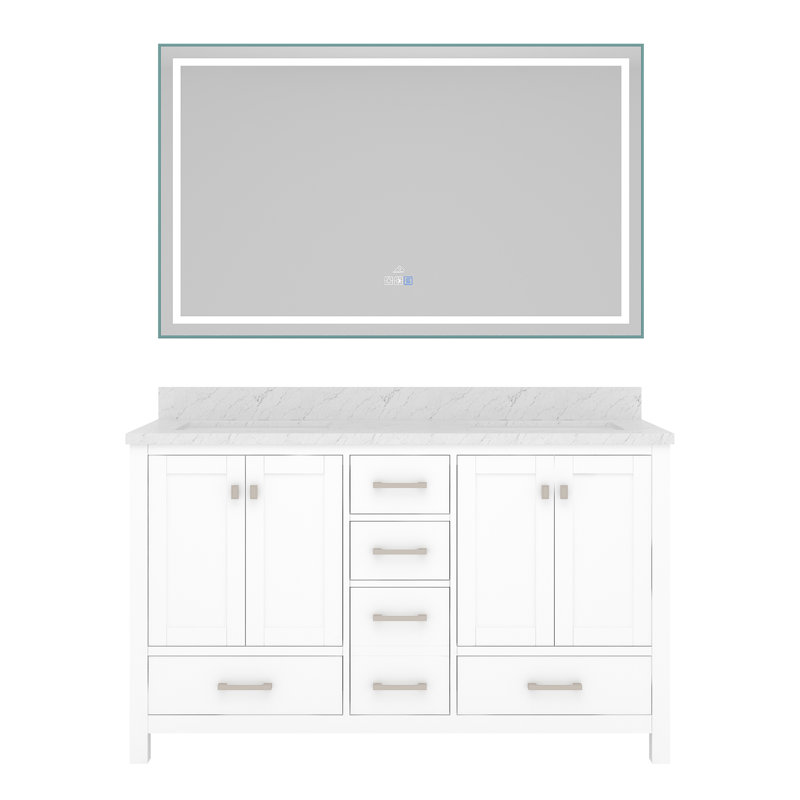 60'' Double Bathroom Vanity with Carrara Marble Top, White