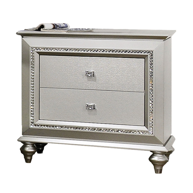 Table de chevet champagne avec étincelle - l 30 po x P 18 po, 67 livres, fonctionnalité de tiroir lisse, structures de fabrication en bois massif étincelant, éléments de garniture brillants, mouvement