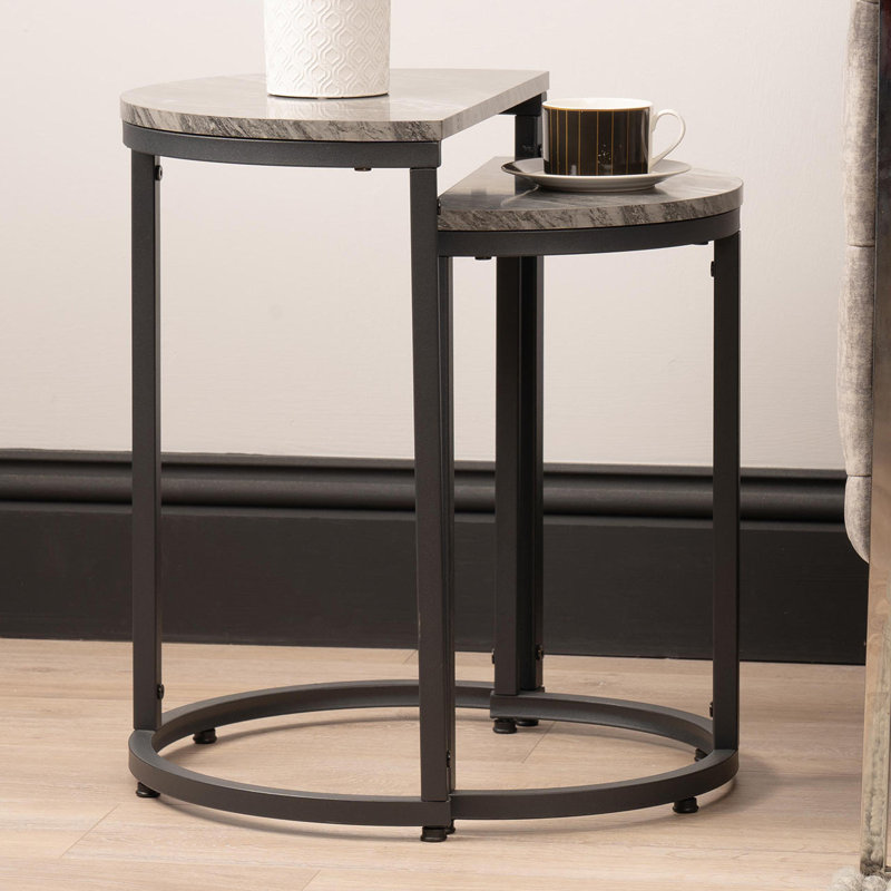 Arunveer 55cm Nesting Side Table for Living Room, MDF Top Half Moon Nest of End Table Metal Base